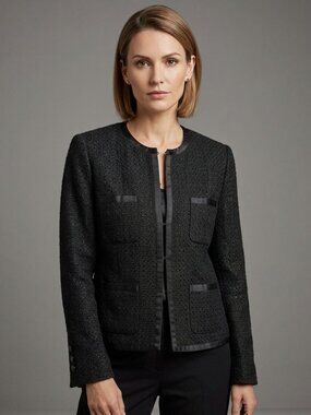 La Redoute Black Tweed Blazer with Ribbon Trim
